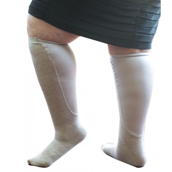 Extra wijde kniekousen, Xpandasox, crème gemêleerd